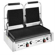 Apuro Double Contact Grill Ribbed Plates with Timer - CU611-A