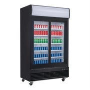 Polar G-Series 2 Door Upright Sliding Door Display Cooler with Light Box 950L Black - GM814-A