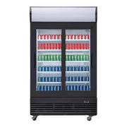Polar G-Series 2 Door Upright Sliding Door Display Cooler with Light Box 950L Black - GM814-A