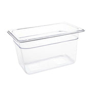 Vogue Clear Polycarbonate Gastronorm Tray 1/4 (65 to 150mm Depths) - Depth: 150mm | Capacity: 4L | Code: U238