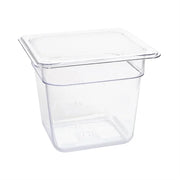 Vogue Clear Polycarbonate Gastronorm Tray 1/6 (65 to 150mm Depths) - Depth: 150mm | Capacity: 2.3L | Code: U241