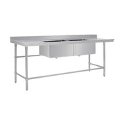 Vogue Dishwasher Inlet Table with Double Bowl Sink 90mm outlet 2400x700x960mmL/H - DE475
