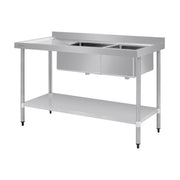 Vogue Double Bowl Sink L/H Drainer 1500mm 90mm Drain - HC905