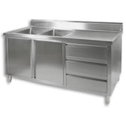 Modular Systems Stainless Steel Kitchen Tidy Cabinet with Double Sinks 1800 to 2400mm - DSC - Left Side / 1800(W) x 700(D) x 1050(H)mm