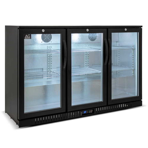AG Three Door Bar Fridge - Black Body & Doors 320L - BEER3