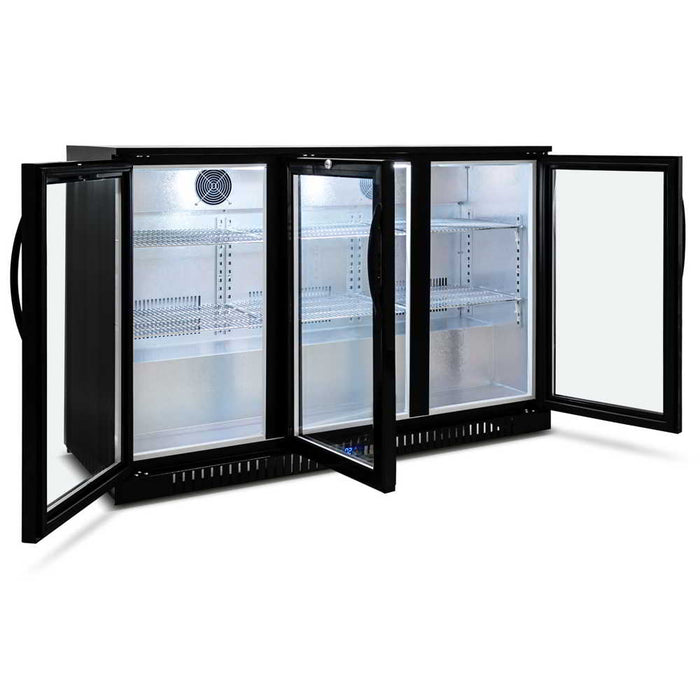 AG Three Door Bar Fridge - Black Body & Doors 320L - BEER3
