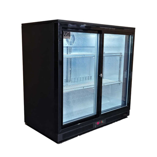 AG Twin Sliding Door Bar Fridge - Black Body & Doors 220L - BEER2-SD