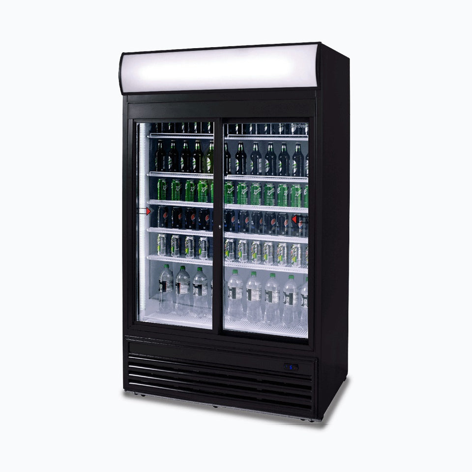 Bromic Upright Display Fridge - 945L - 2 Doors - Sliding - Flat Glass - Lightbox - GM0980LS-NR