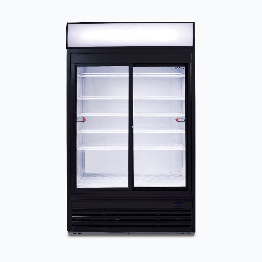 Bromic Upright Display Fridge - 945L - 2 Doors - Sliding - Flat Glass - Lightbox - GM0980LS-NR