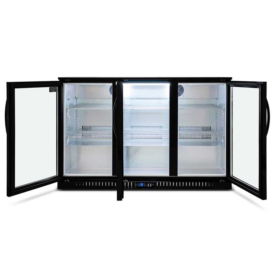 AG Three Door Bar Fridge - Black Body & Doors 320L - BEER3
