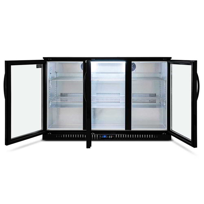 AG Three Door Bar Fridge - Black Body & Doors 320L - BEER3