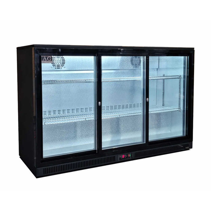 AG Three Sliding Door Bar Fridge - Black Body & Doors 320L - BEER3-SD