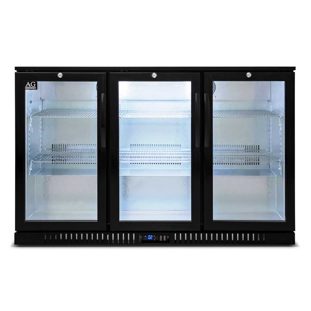 AG Three Door Bar Fridge - Black Body & Doors 320L - BEER3