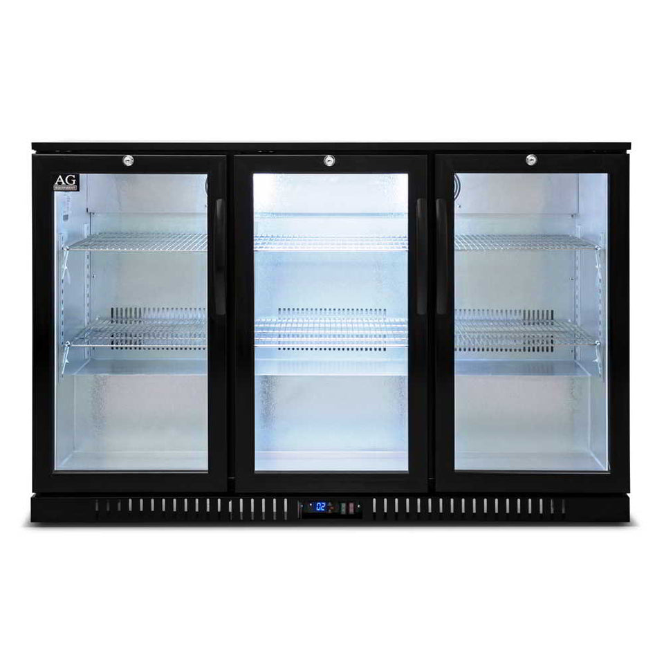 AG Three Door Bar Fridge - Black Body & Doors 320L - BEER3