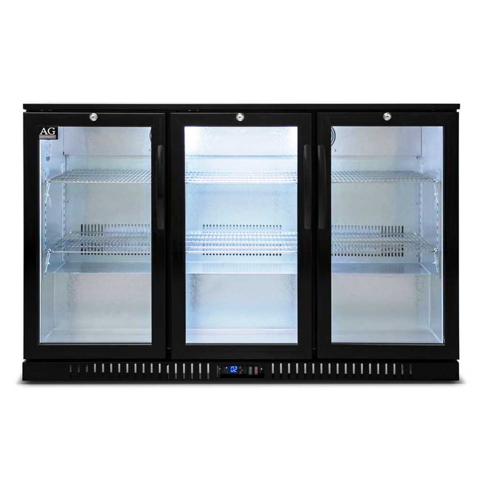 AG Three Door Bar Fridge - Black Body & Doors 320L - BEER3