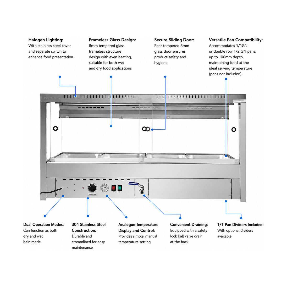 Bonvue Square Countertop Wet & Dry Bain Marie - BM14SC