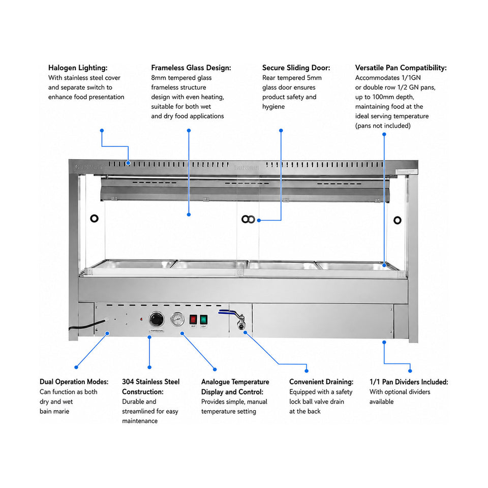 Bonvue Square Countertop Wet & Dry Bain Marie - BM14SC