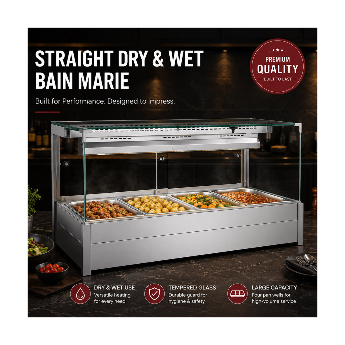 Bonvue Square Countertop Wet & Dry Bain Marie - BM14SC