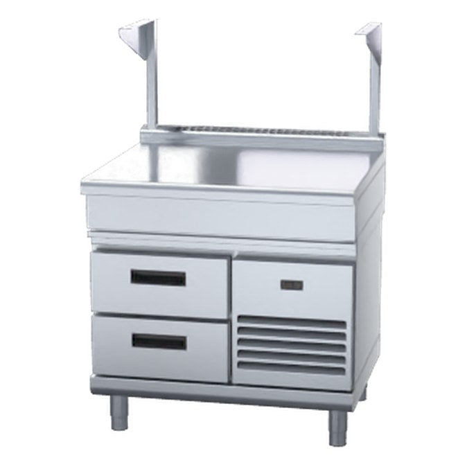 Waldorf 800 Series 900mm Bench Top With Salamander Support Low Back Version - Refrigerated Base - BTL8900S-RB