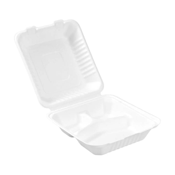 PakMax 8" Sugarcane Clamshell 3-Compartment - CS-883