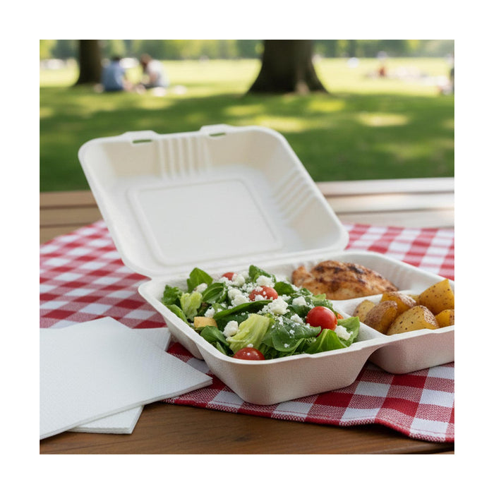 PakMax 8" Sugarcane Clamshell 3-Compartment - CS-883