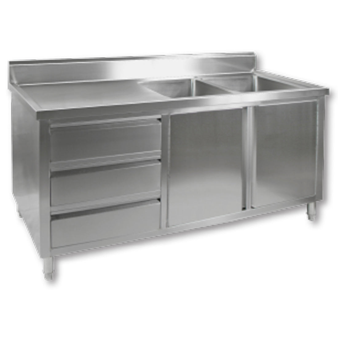 Modular Systems Stainless Steel Kitchen Tidy Cabinet with Double Sinks 1800 to 2400mm - DSC - Right Side / 1800(W) x 700(D) x 1050(H)mm