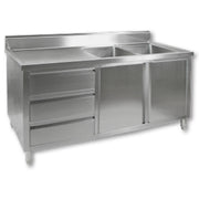 Modular Systems Stainless Steel Kitchen Tidy Cabinet with Double Sinks 1800 to 2400mm - DSC - Right Side / 1800(W) x 700(D) x 1050(H)mm