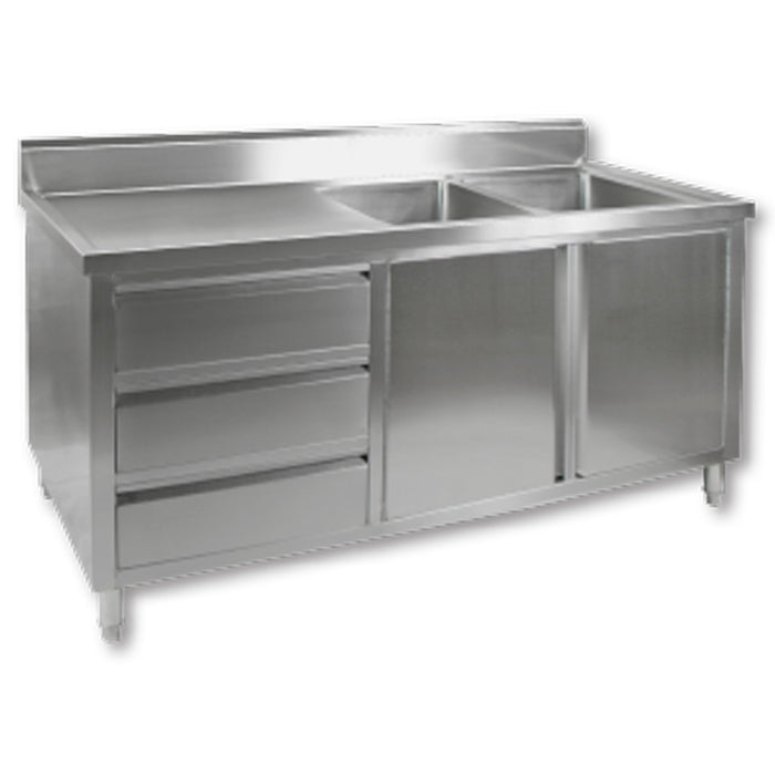 Modular Systems Stainless Steel Kitchen Tidy Cabinet with Double Sinks 1800 to 2400mm - DSC