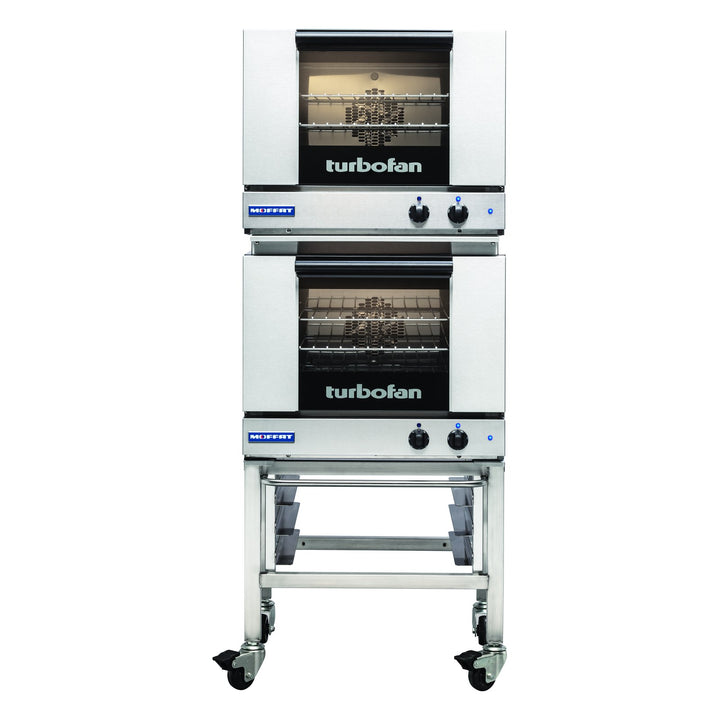 Turbofan Half Size Tray Manual Electric Convection Ovens Double Stacked With Castor Base Stand - E22M3/2C