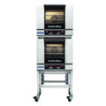 Turbofan Half Size Tray Digital Electric Convection Ovens Double Stacked on a Stainless Steel Base Stand - E23D3/2