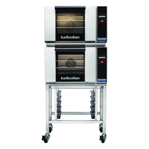 Turbofan Half Size Electric Convection Ovens Touch Screen Control Double Stacked on a Stainless Steel Base Stand - E23T3/2
