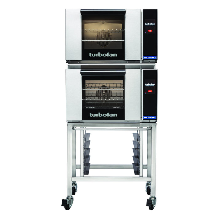 Turbofan Half Size Electric Convection Ovens Touch Screen Control Double Stacked on a Stainless Steel Base Stand - E23T3/2C