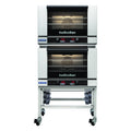 Turbofan Full Size Tray Digital Electric Convection Ovens Double Stacked on a Stainless Steel Base Stand - E27D3/2C