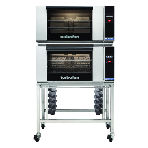 Turbofan E27T3 - Full Size Electric Convection Ovens Touch Screen Control Double Stacked on a Stainless Steel Base Stand - E27T3/2