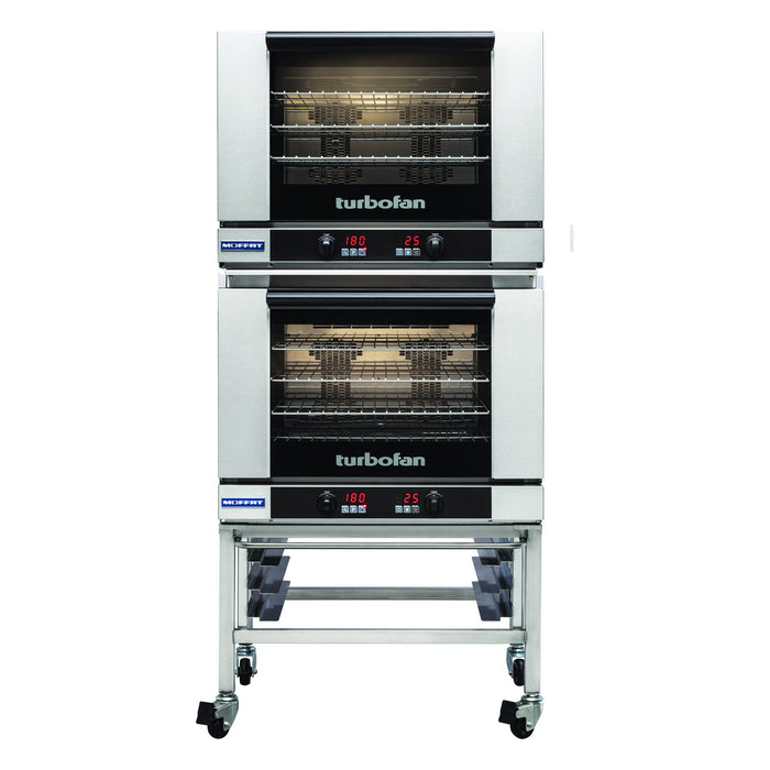 Turbofan Full Size Electric Convection Ovens Touch Screen Control Double Stacked on a Stainless Steel Base Stand - E28T4/2