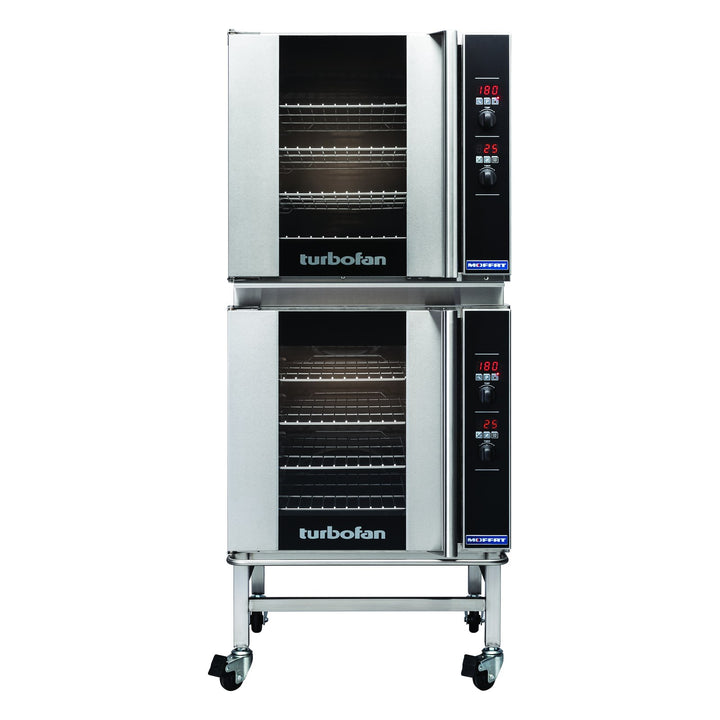 Turbofan Full Size Tray Digital Electric Convection Ovens Double Stacked With Castor Base Stand - E32D4/2C