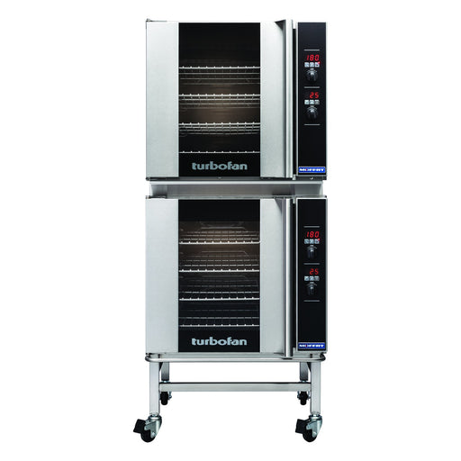 Turbofan Full Size Tray Digital Electric Convection Ovens Double Stacked With Castor Base Stand - E32D4/2C