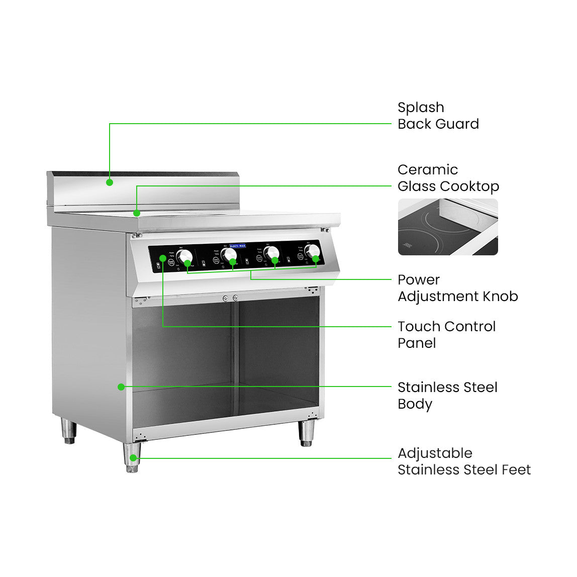 ElectMax 900 Series Induction 4 Burner Cooker with Splashback EIC9-800P