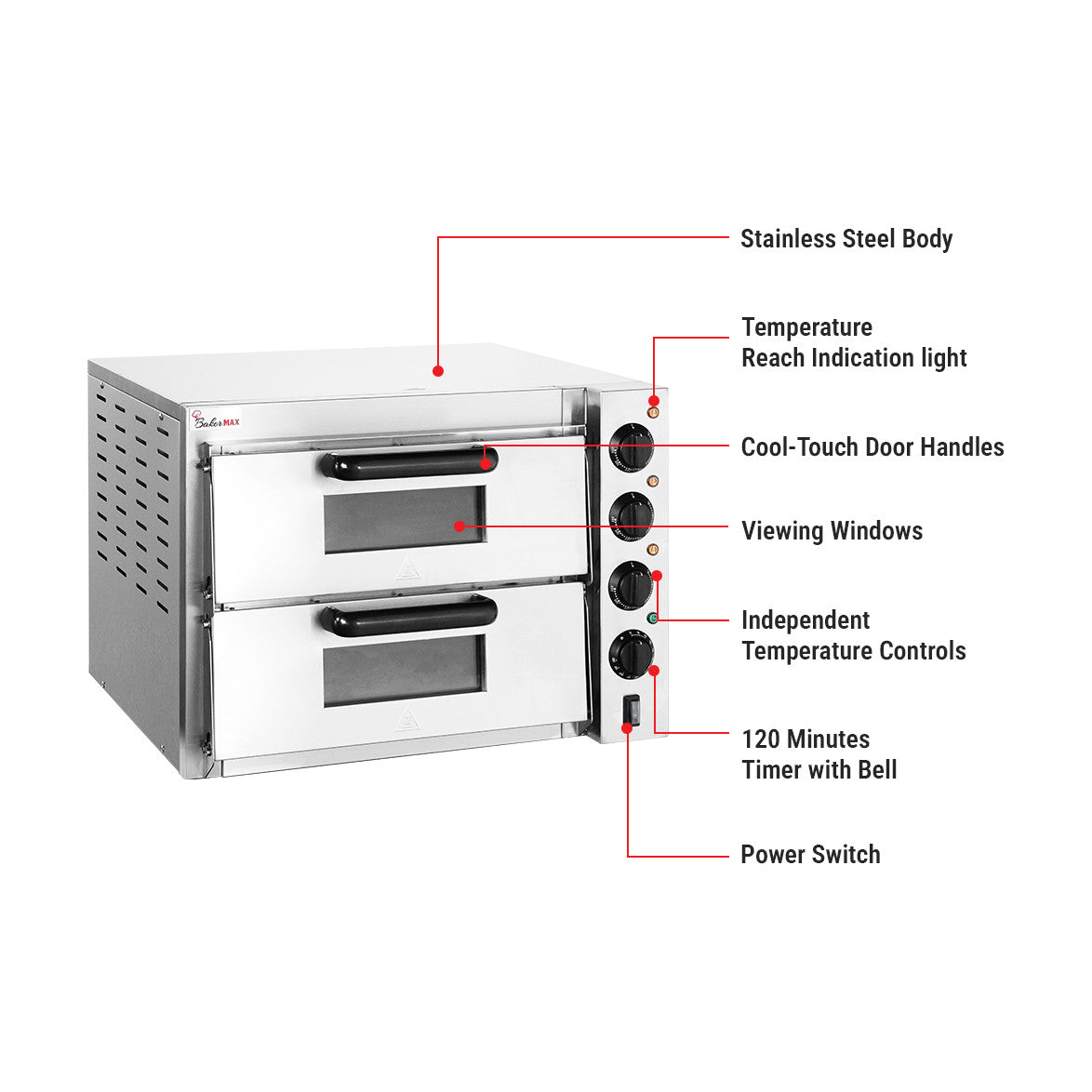Baker Max Compact Countertop Double Deck Electric Pizza Oven - EP-2T