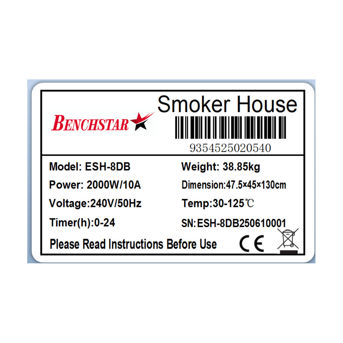 Benchstar Smoker/Dehydrator Combination Unit - ESH-8DB