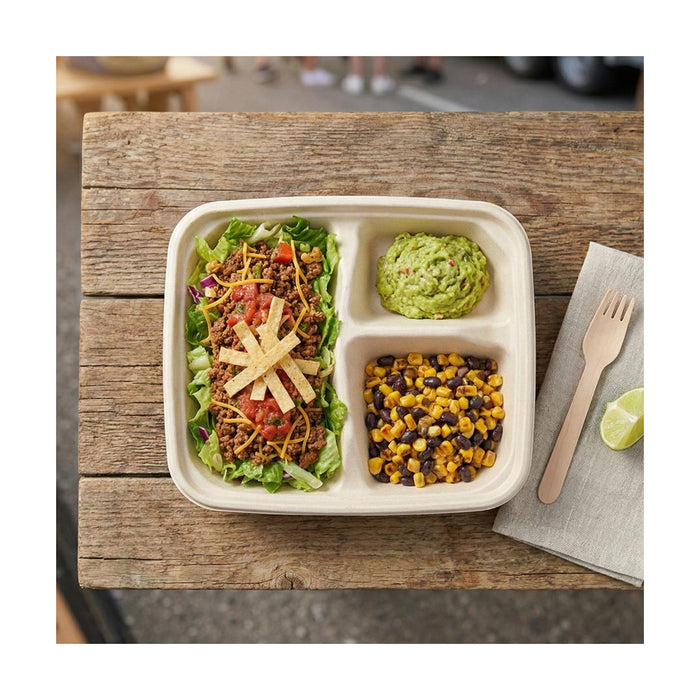 PakMax Sugarcane Small 3-Compartment Food Container - FC-31-S