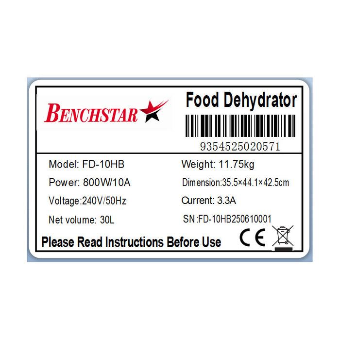 Benchstar Food Dehydrator with 10 trays – FD-10HB