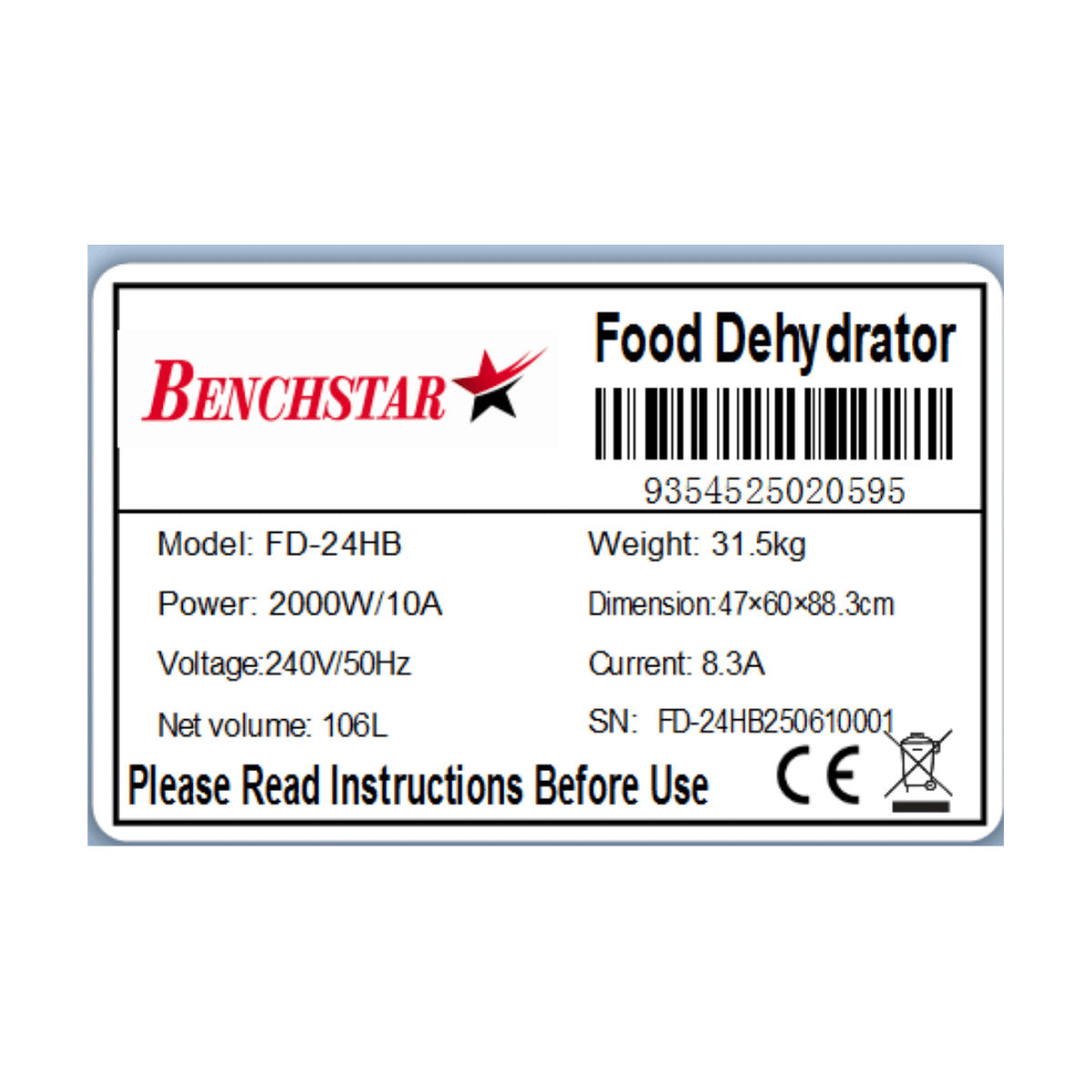 Benchstar Food Dehydrator with 24 trays – FD-24HB