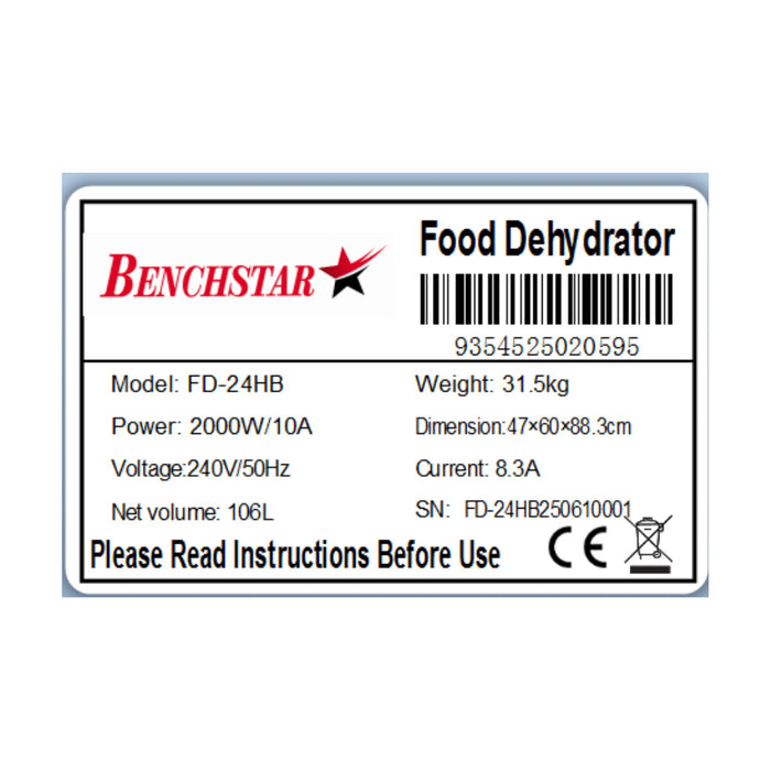 Benchstar Food Dehydrator with 24 trays – FD-24HB