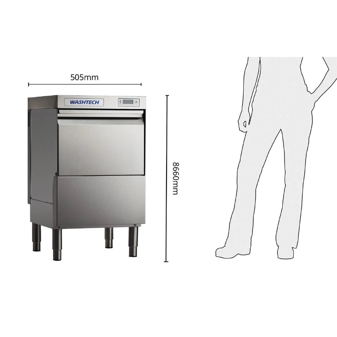 Washtech Professional Undercounter Glasswasher & Dishwasher 450mm Rack - GM