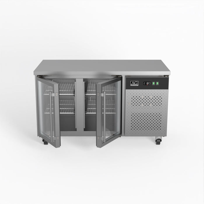 AG Commercial Two Glass Door Worktop / Under Bench Display Fridge 700mm Depth 282L - GNX2100TNG