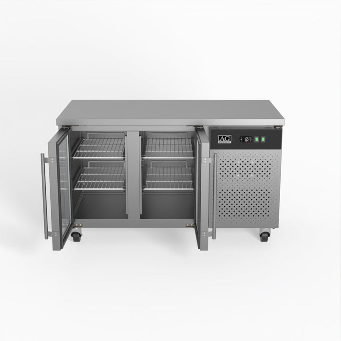AG Commercial Two Glass Door Worktop / Under Bench Display Fridge 700mm Depth 282L - GNX2100TNG