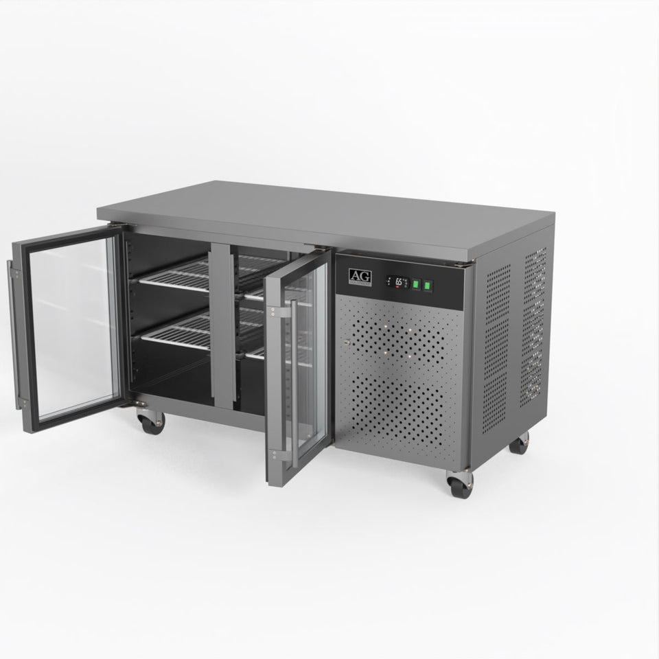 AG Commercial Two Glass Door Worktop / Under Bench Display Fridge 700mm Depth 282L - GNX2100TNG