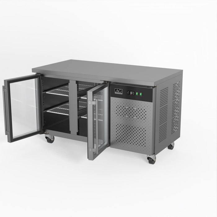 AG Commercial Two Glass Door Worktop / Under Bench Display Fridge 700mm Depth 282L - GNX2100TNG