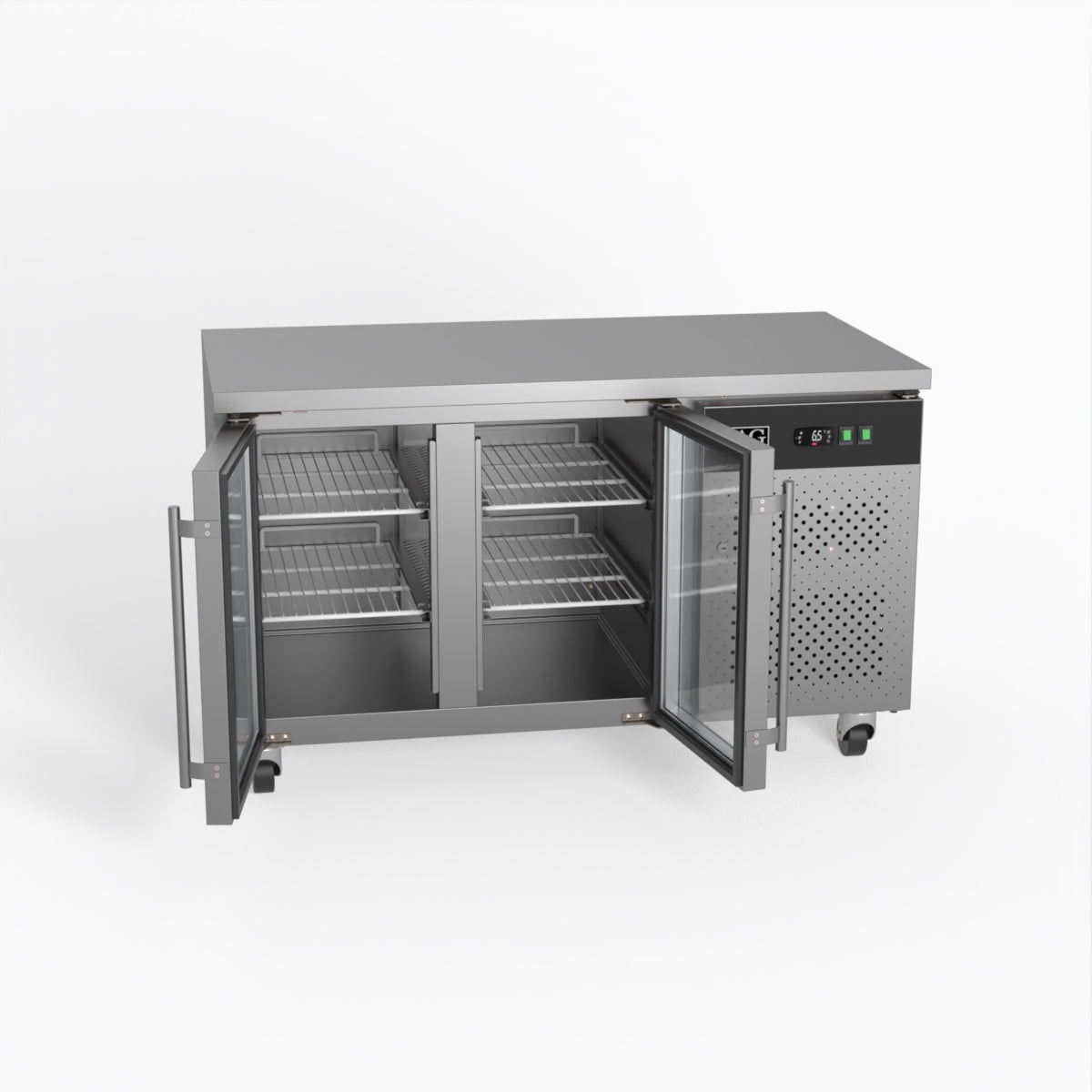 AG Commercial Two Glass Door Worktop / Under Bench Display Fridge 700mm Depth 282L - GNX2100TNG